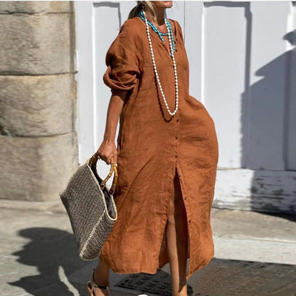 Women Cotton Linen Loose Long-Sleeved Cardigan