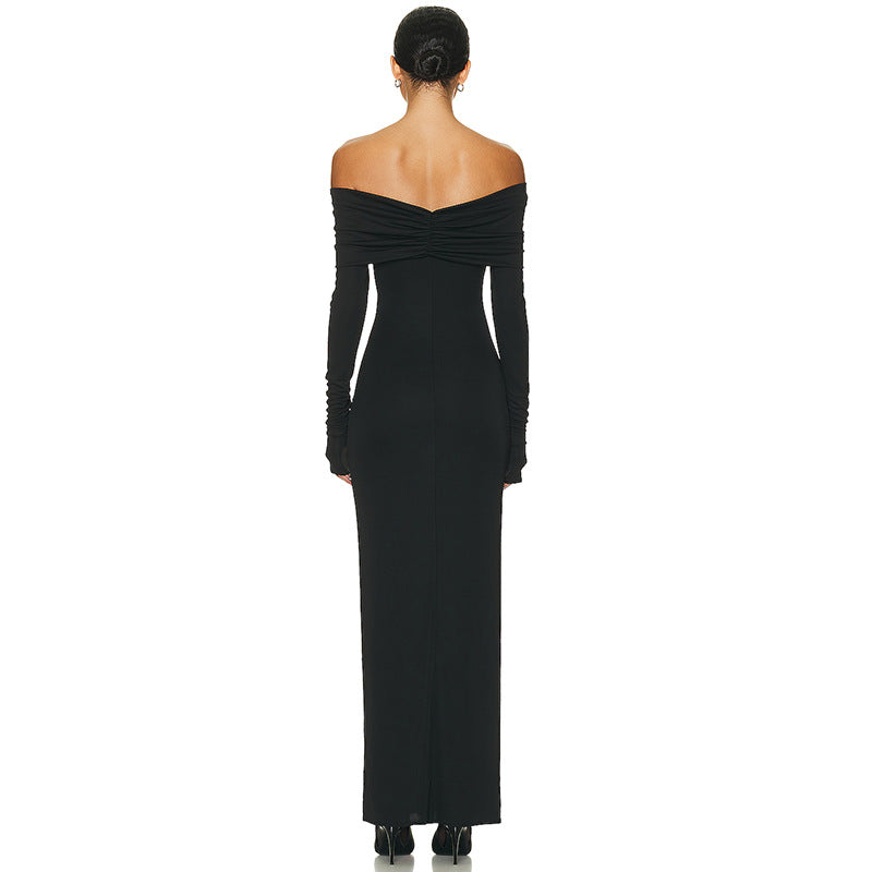 Women Waist Long Sleeve Off Shoulder Elegant Dress