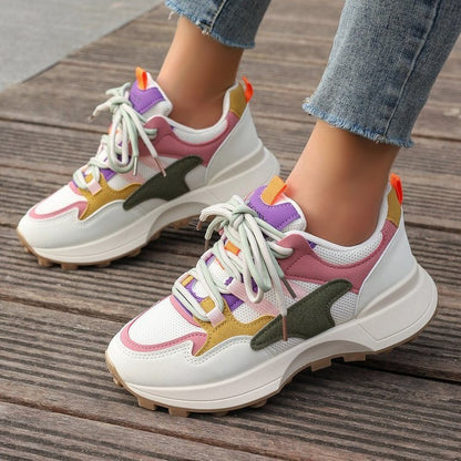 Women Casual Contrast Color Platform Sneakers