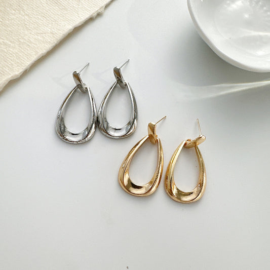 Women Fashion Geometric Oval Hollow Water Drop Earrings