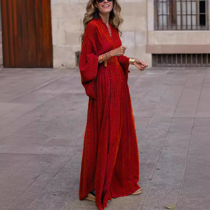 Vestido informal de cuello en V con cuadrícula de color liso a la moda para mujer