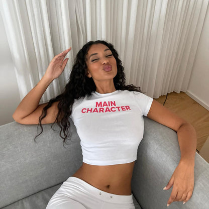 Women Simple Letter Printing Y2k White Crop T-Shirt