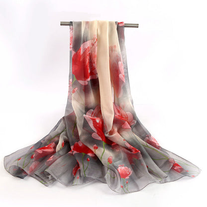 Bufanda de gasa con estampado de flores para mujer, primavera y verano
