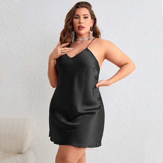 Women Fashion Sexy Sling Solid Color Plus Size Pajamas