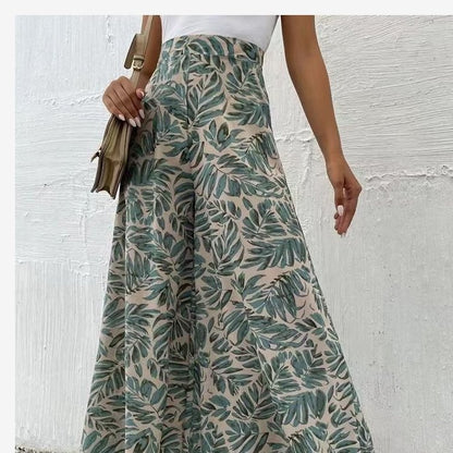 Pantalones casuales de gasa con estampado floral para mujer
