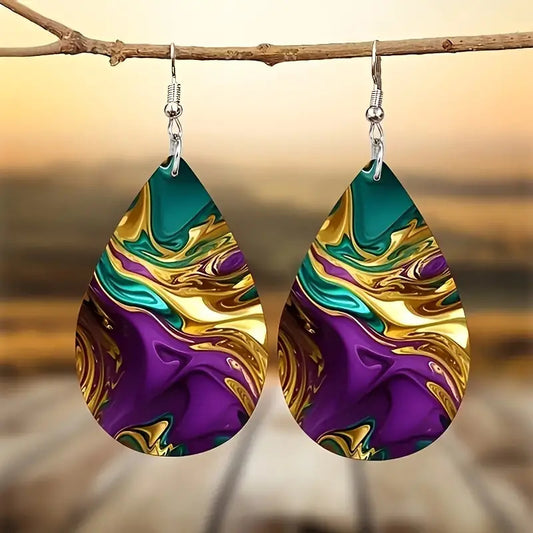 Women Fashion Colorful Water Ripple Pattern Acrylic Earrings