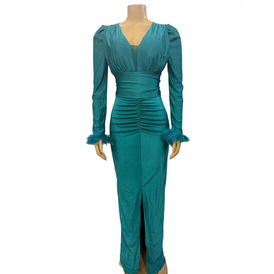 Vestido elegante plisado de color liso a la moda para mujer