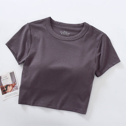 Women Fashion Solid Color Blank T-Shirt - Round Neck Short Sleeve
