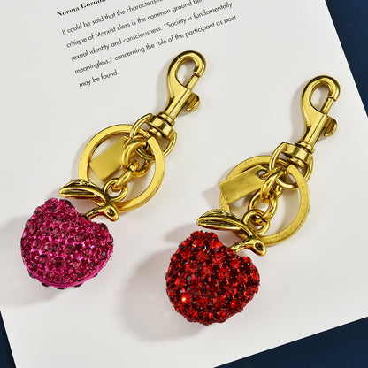 Women Fashion Metal Cute Rhinestone Apple Keychain