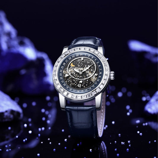 Men Casual Rotating Sky Star Rhinestone Waterproof Watch - Stylish and Durable