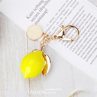 Creative Alloy Rhinestone Lemon Key Chain