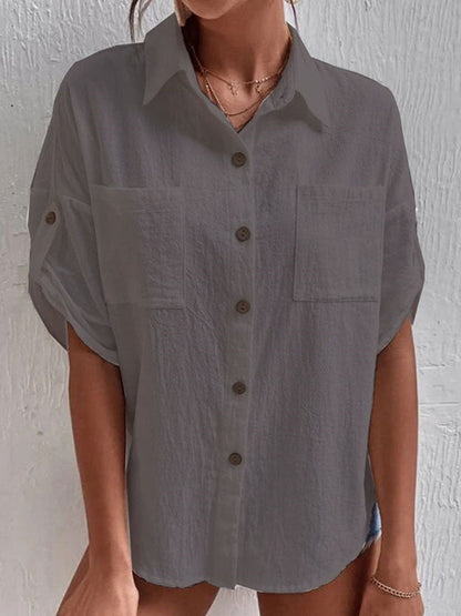 Blusas de lino y algodón de color liso a la moda para mujer