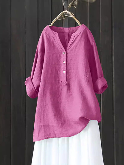 Blusas casuales holgadas de lino y algodón de color liso para mujer
