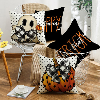 Halloween Cartoon Pumpkin Ghost Linen Sofa Cushion Cover