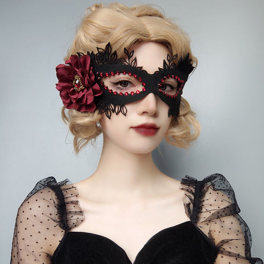 Máscara gótica de Halloween con diseño de rosa, de tela, talla única