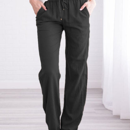 Women Casual Solid Color Cotton Linen Loose Pants