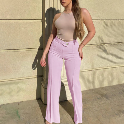 Women Fashion Casual Solid Color Wide Leg Pants
