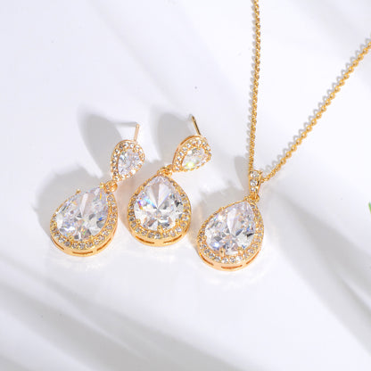 Women Jewelry Water Drop Zircon Necklace Earrings Set Fashion Statement