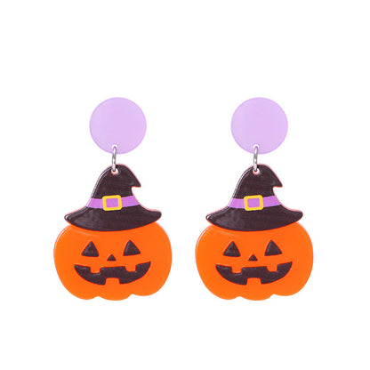 Pendientes acrílicos de Halloween con forma de calabaza y gato para mujer