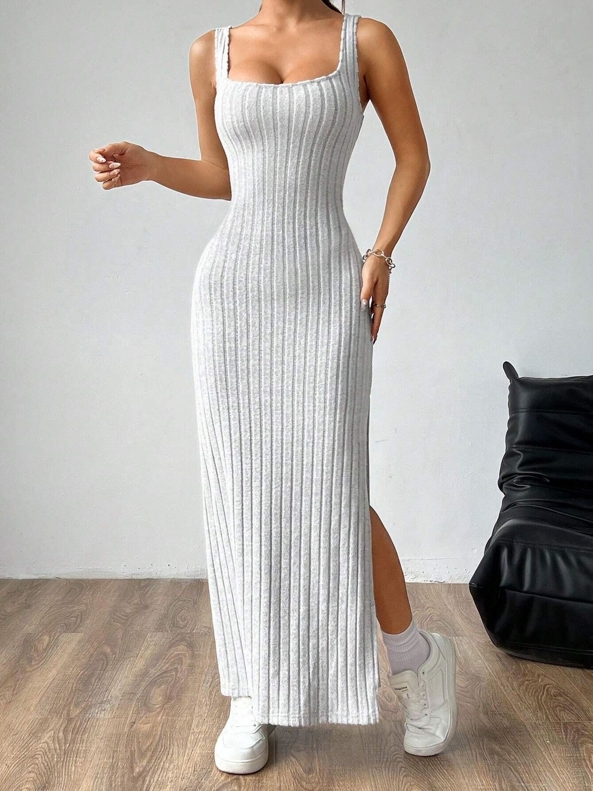 Vestido sexy de rayas de color liso a la moda para mujer