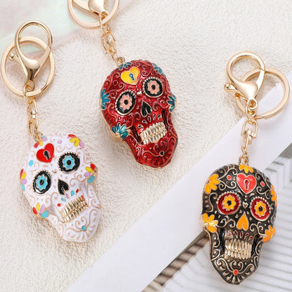 Llavero de calavera de mandala de Halloween con esmalte multicolor - Accesorio de arte moderno