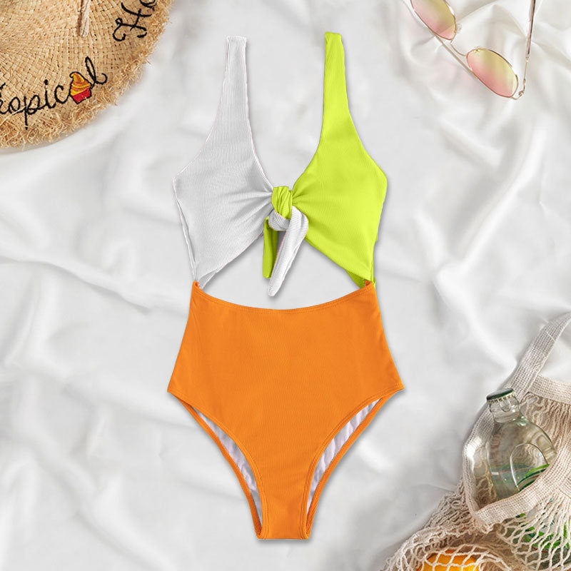 Women Summer Vacation Color Blocking Triangle Swimsuit