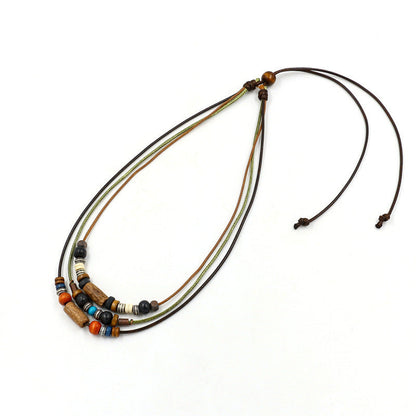 Collar bohemio de cuentas de madera multicolor para mujer