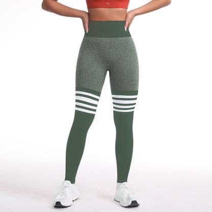 Pantalones de yoga deportivos ajustados de cintura alta a rayas para mujer