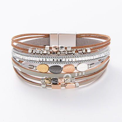 Bohemian Leather Multi-Layer Beaded Bracelet