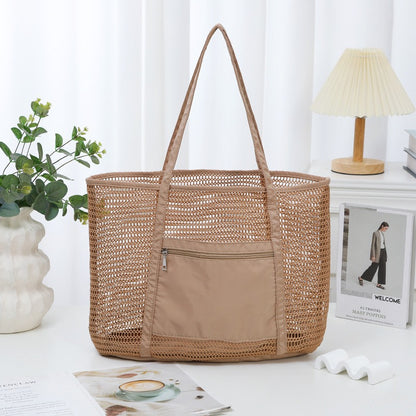 Bolso de playa de malla de color liso para mujer, ideal para viajes y ocio.