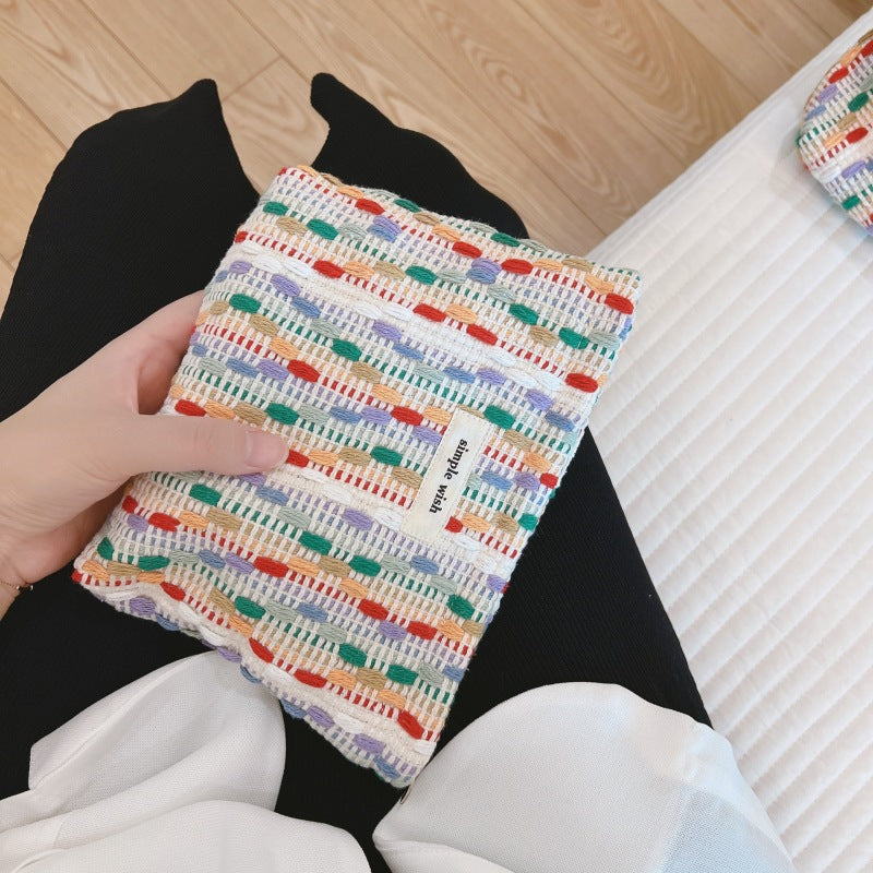 Bolsa de cosméticos tejida multicolor sencilla