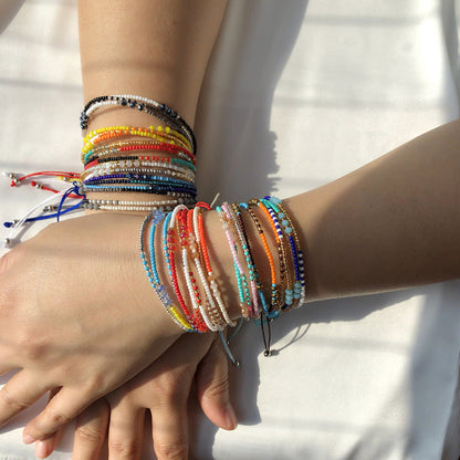 Pulsera bohemia multicolor de tres capas con cuentas, hecha a mano