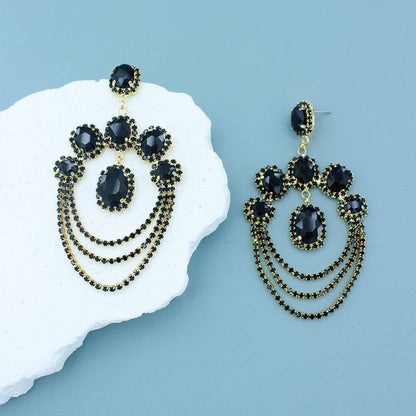 Women Fashion Exaggerated Multi-Layer Rhinestone Earrings