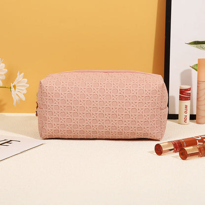 Bolsa de cosméticos sencilla de cuero de color sólido