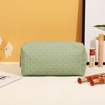 Bolsa de cosméticos sencilla de cuero de color sólido