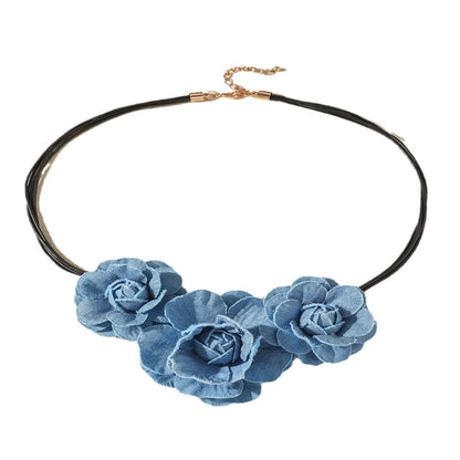 Blue Vintage Denim Rose Jewelry Set