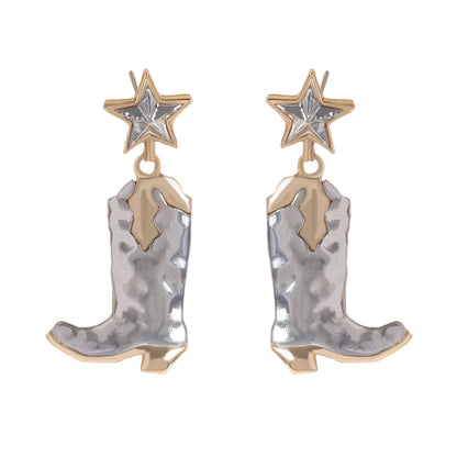 Women Fashion Retro Western Five-Star Alloy War Boots Earrings