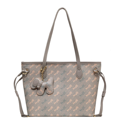 Bolso de mano de PU de gran capacidad con estampado retro a la moda para mujer para uso diario