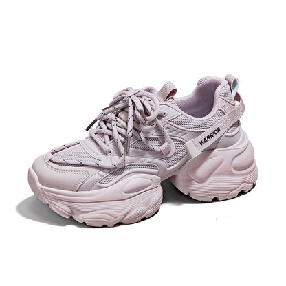 Zapatillas informales de malla y cuero con suela gruesa para mujer