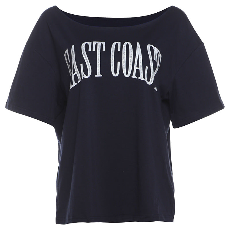 Camiseta de manga corta con estampado de letras de moda urbana de verano para mujer