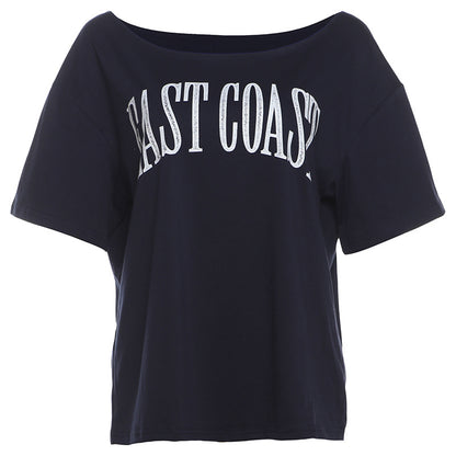 Camiseta de manga corta con estampado de letras de moda urbana de verano para mujer