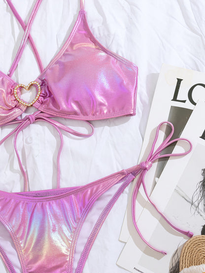 Bikini sexy con tirantes brillantes para mujer