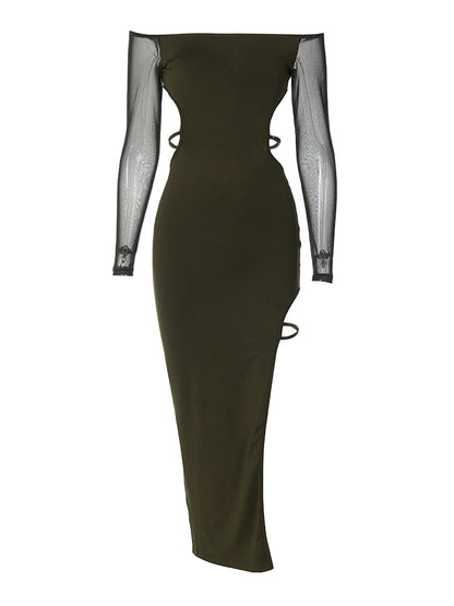 Women Fashion Off Shoulder Backless Long Sleeve Dress