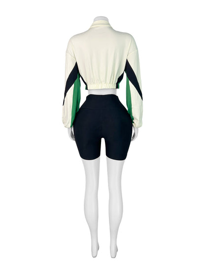 Women Contrast Color Zipper Long-Sleeved Skinny Sports Set