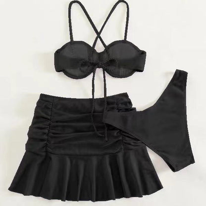 Conjunto de traje de baño plisado de color sólido de moda para mujer