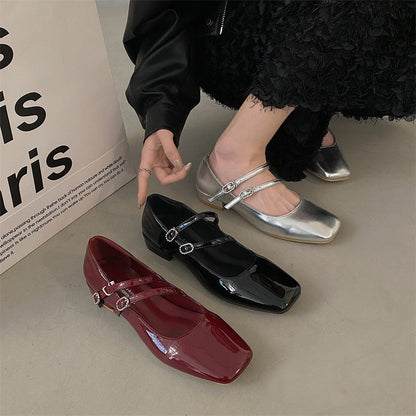 Mocassins Mary Jane en cuir verni vintage pour femmes