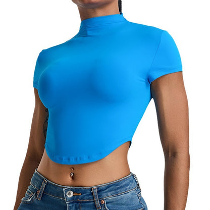 Top de yoga ajustado, de secado rápido y cuello alto para fitness