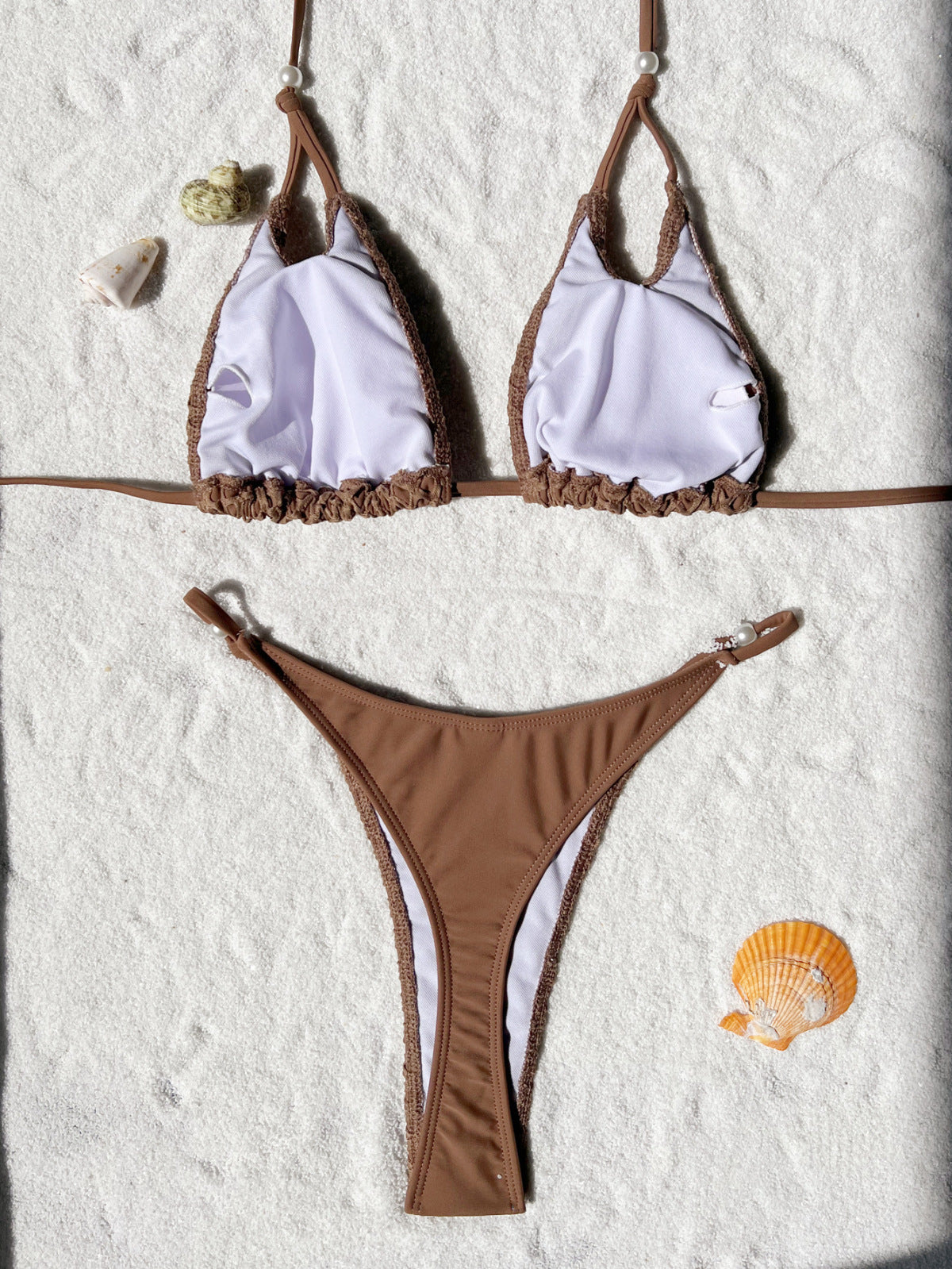 Bikini halter de color liso sin espalda para mujer