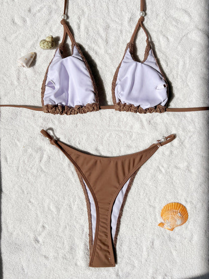 Bikini halter de color liso sin espalda para mujer