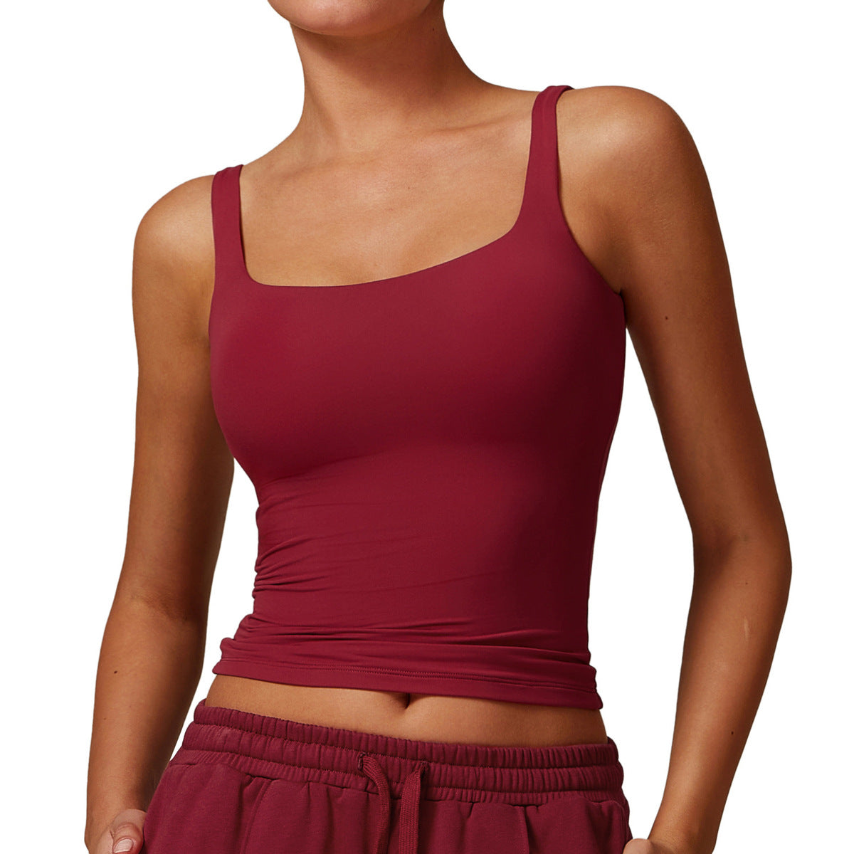 Camiseta de yoga de color liso informal a la moda para mujer